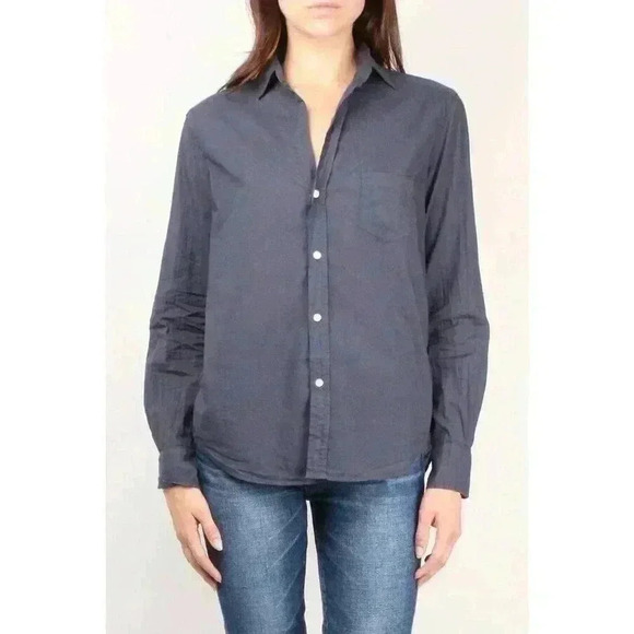 Frank & Eileen EILEEN Poplin Button Down Shirt XS Long-Sleeve Cotton Navy Blue - Picture 2 of 8